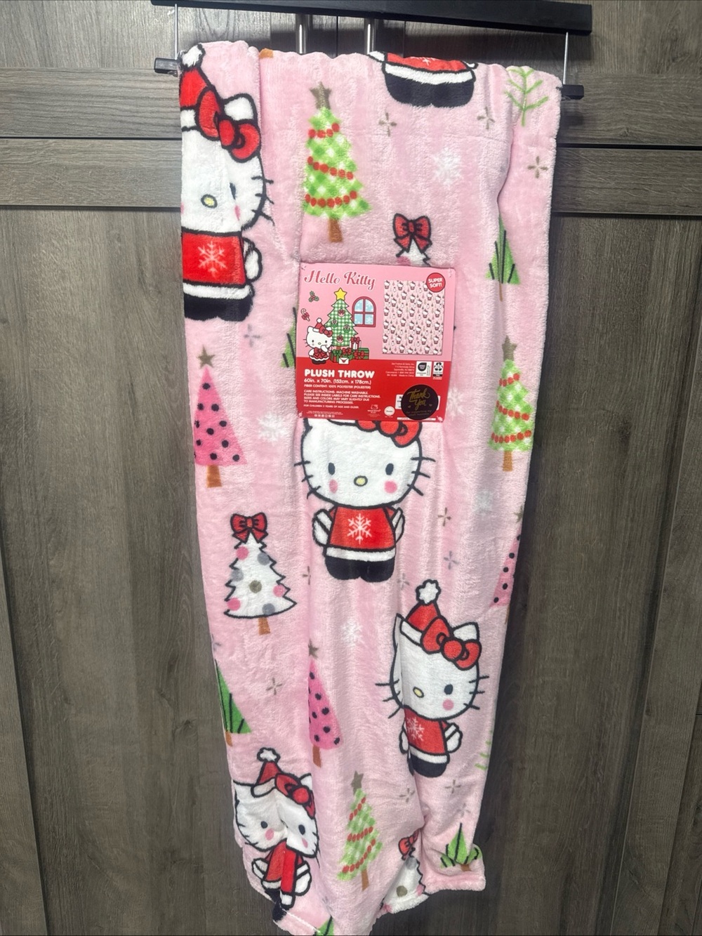 New Hello Kitty Christmas Trees & Santa Bright Pink 60" x 70" Throw Blanket